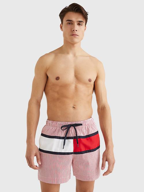 Tommy Hilfiger Ithaca Stripe Colour-Blocked Mid Length Shorts Moški Kopalke Rdeča | TH076CZR