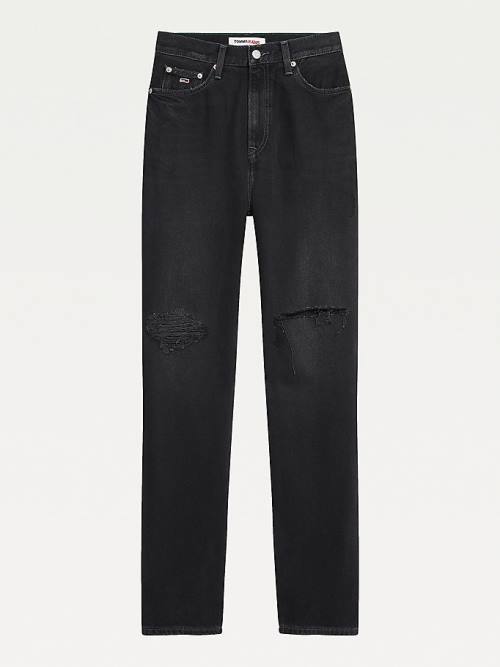 Tommy Hilfiger Julie Ultra High Rise Straight Black Distressed Ženske Kavbojke Denim | TH270GZH