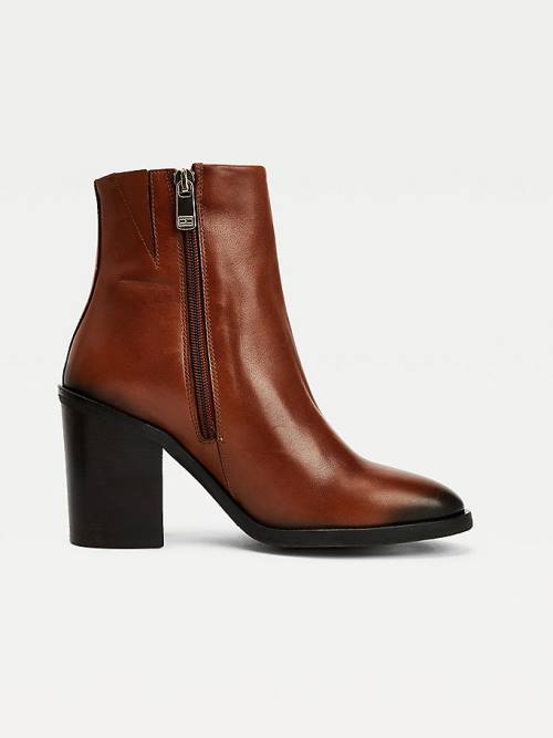 Tommy Hilfiger Leather High Heel Ankle Ženske Škornji Rjav | TH598IXE