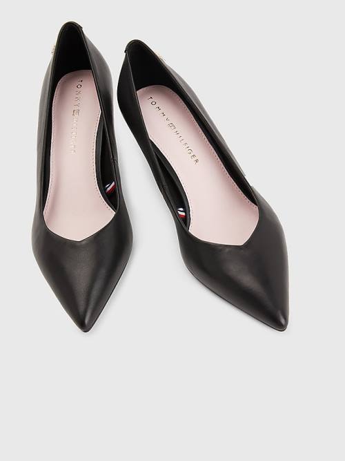 Tommy Hilfiger Leather Mid Pumps Ženske Visoke Pete Črna | TH810QEJ