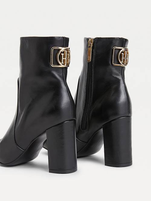 Tommy Hilfiger Leather Monogram High Heel Ženske Škornji Črna | TH360GVP