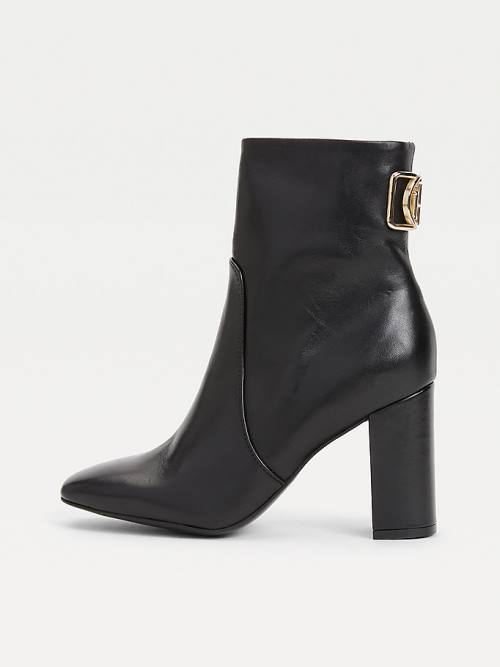 Tommy Hilfiger Leather Monogram High Heel Ženske Škornji Črna | TH360GVP