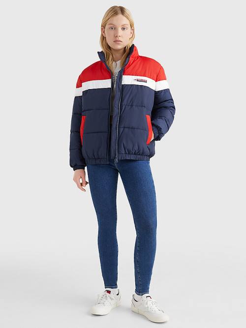 Tommy Hilfiger Lightweight Colour-Blocked Puffer Ženske Jakne Modra | TH035LAE