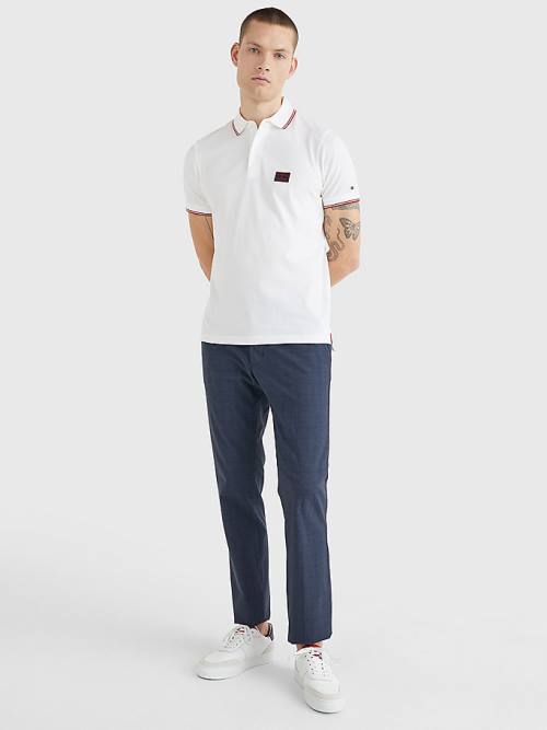 Tommy Hilfiger Logo Contrast Tipped Slim Moški Polo Majica Bela | TH281PNO