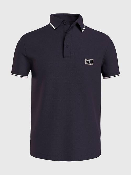 Tommy Hilfiger Logo Contrast Tipped Slim Moški Polo Majica Modra | TH970XCJ