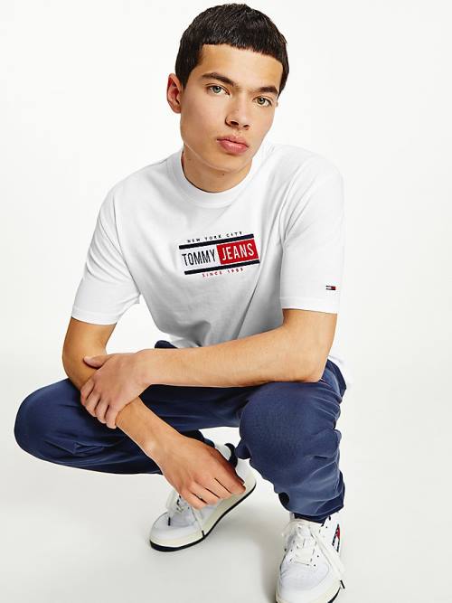 Tommy Hilfiger Logo Crew Neck Moški Majice Bela | TH637YMZ