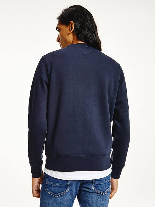 Tommy Hilfiger Logo Crew Neck Moški Pulover Modra | TH469ANH