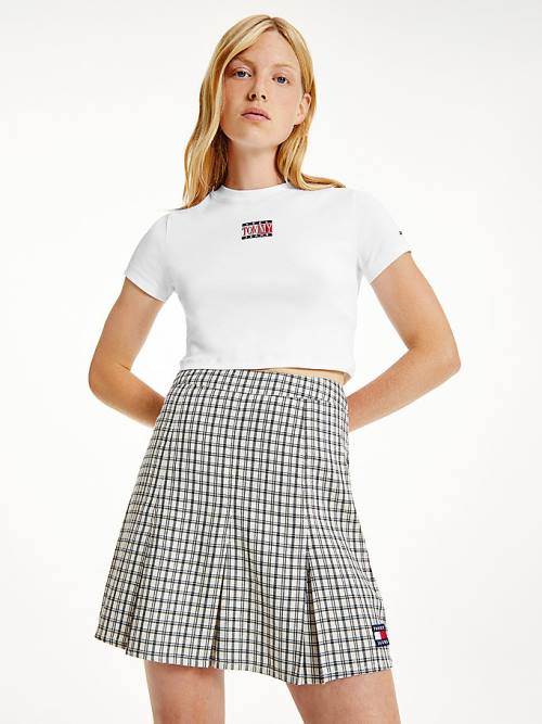 Tommy Hilfiger Logo Cropped Fit Ženske Majice Bela | TH695AUT