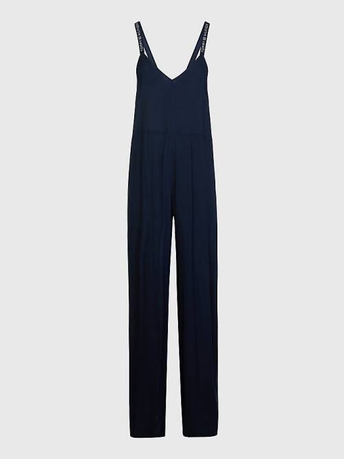 Tommy Hilfiger Logo Crossover Strap V-Neck Jumpsuit Ženske Kopalke Modra | TH709JCM