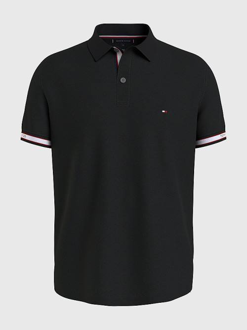 Tommy Hilfiger Logo Cuff Regular Fit Moški Polo Majica Črna | TH857LIX