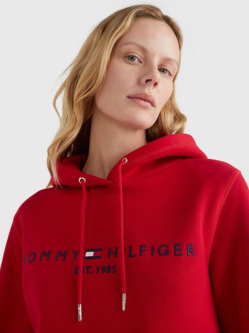 Tommy Hilfiger Logo Drawstring Regular Fit Ženske Pulover s kapuco Rdeča | TH023DCI