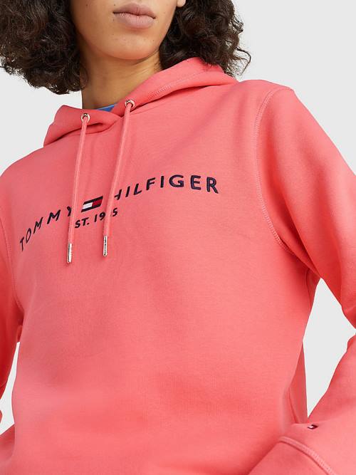 Tommy Hilfiger Logo Drawstring Regular Fit Ženske Pulover s kapuco Rdeča | TH568TBA