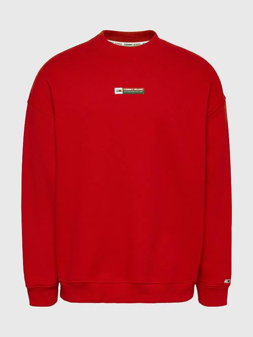 Tommy Hilfiger Logo Dropped Shoulders Moški Pulover Rdeča | TH406GZX