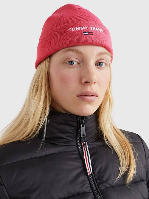 Tommy Hilfiger Logo Embroidery Beanie Ženske Kapa Rdeča | TH730FVW