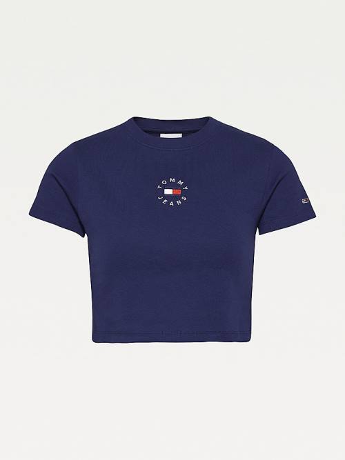 Tommy Hilfiger Logo Embroidery Cropped Ženske Majice Modra | TH208IYT