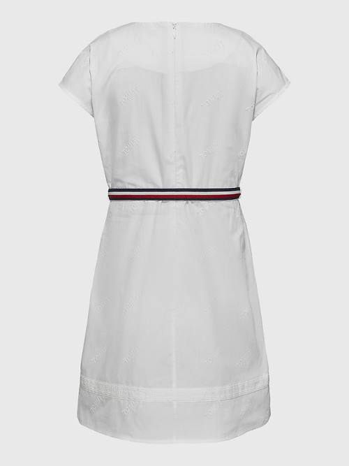 Tommy Hilfiger Logo Embroidery Fit & Flare Dekleta Obleke Bela | TH065TPQ