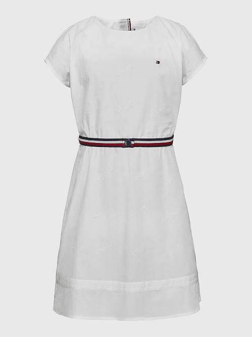 Tommy Hilfiger Logo Embroidery Fit & Flare Dekleta Obleke Bela | TH065TPQ