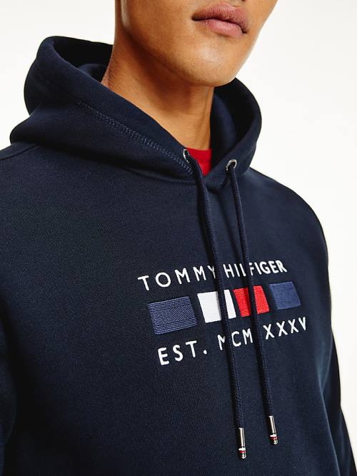 Tommy Hilfiger Logo Embroidery Fleece Moški Pulover s kapuco Modra | TH510RIU