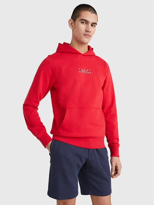 Tommy Hilfiger Logo Embroidery Moški Pulover s kapuco Rdeča | TH134RHE