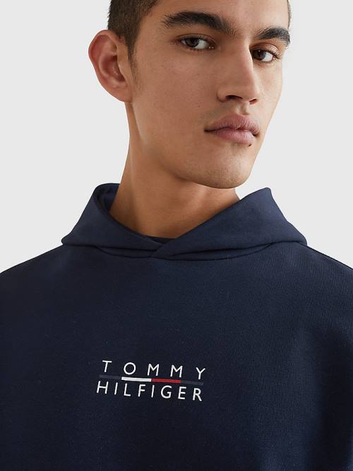 Tommy Hilfiger Logo Embroidery Moški Pulover s kapuco Modra | TH234VQM