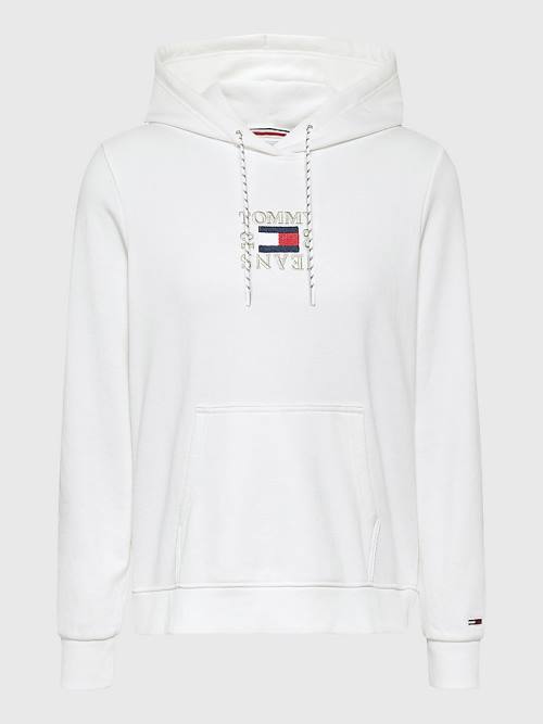 Tommy Hilfiger Logo Embroidery Ženske Pulover s kapuco Bela | TH097YNI