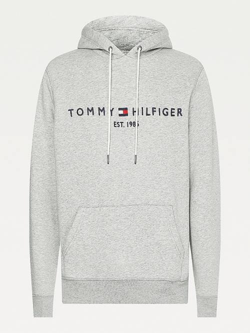 Tommy Hilfiger Logo Flex Fleece Moški Pulover s kapuco Siva | TH358JPD