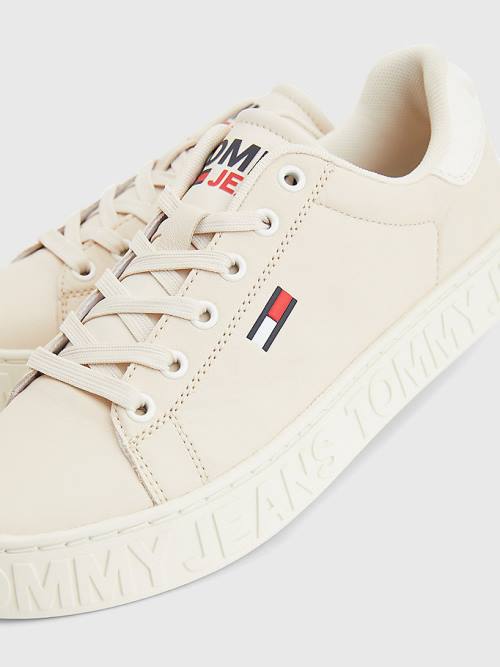 Tommy Hilfiger Logo Leather Cupsole Ženske Superge Bež | TH156JWD