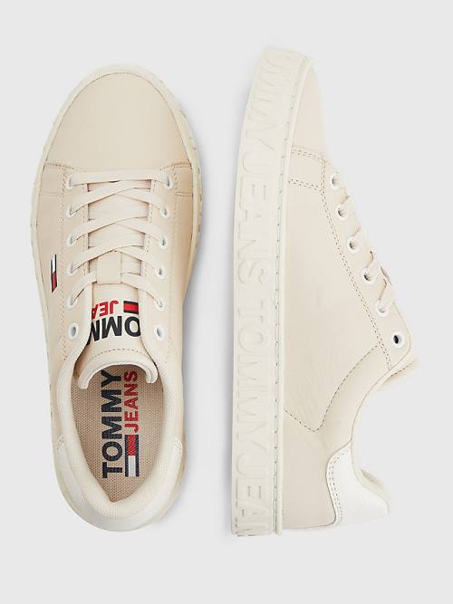 Tommy Hilfiger Logo Leather Cupsole Ženske Superge Bež | TH156JWD