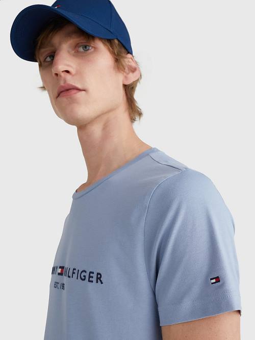 Tommy Hilfiger Logo Moški Majice Modra | TH062ERI