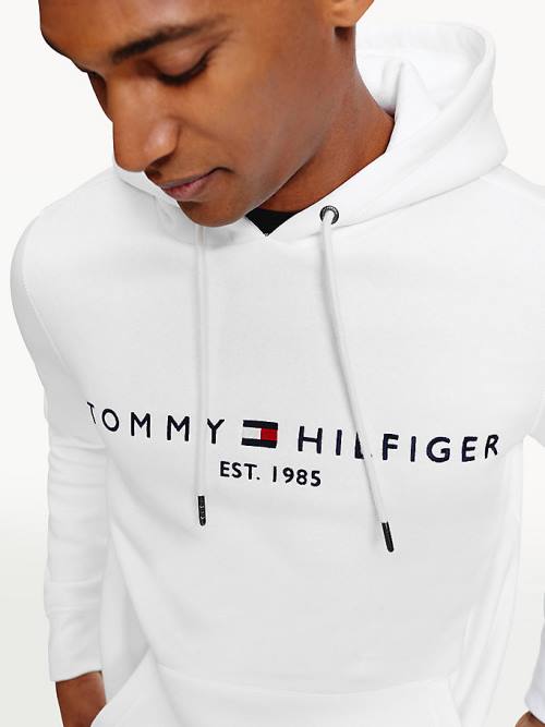 Tommy Hilfiger Logo Moški Pulover s kapuco Bela | TH196NAL