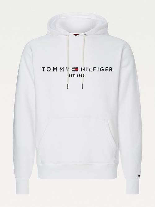 Tommy Hilfiger Logo Moški Pulover s kapuco Bela | TH196NAL