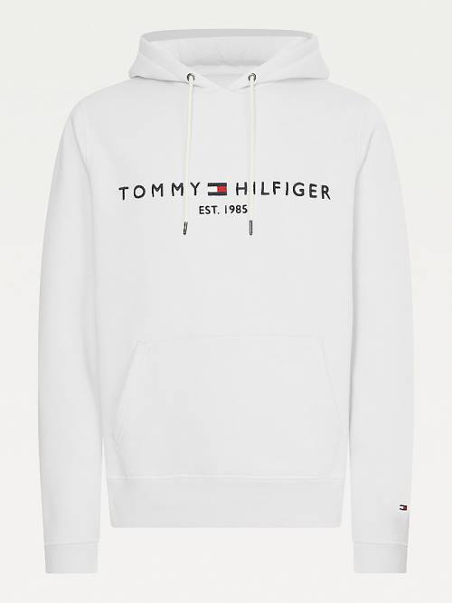 Tommy Hilfiger Logo Moški Pulover s kapuco Bela | TH196NAL