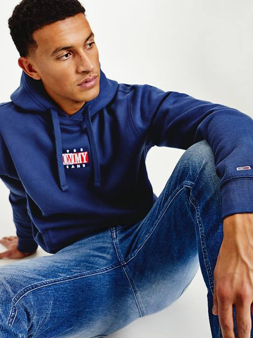 Tommy Hilfiger Logo Moški Pulover s kapuco Modra | TH563QSI