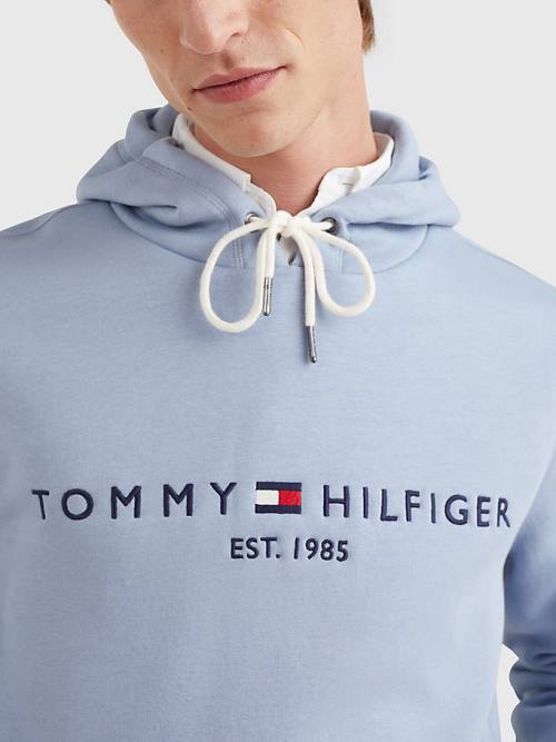 Tommy Hilfiger Logo Moški Pulover s kapuco Modra | TH978ZHT