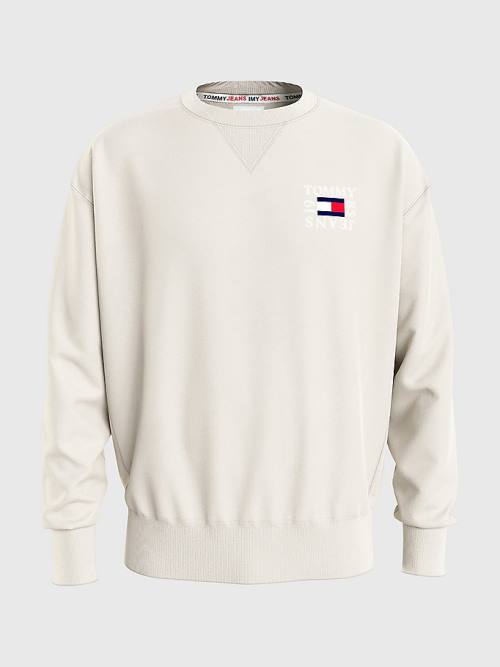 Tommy Hilfiger Logo Patch Fleece Moški Pulover Bež | TH458RVX