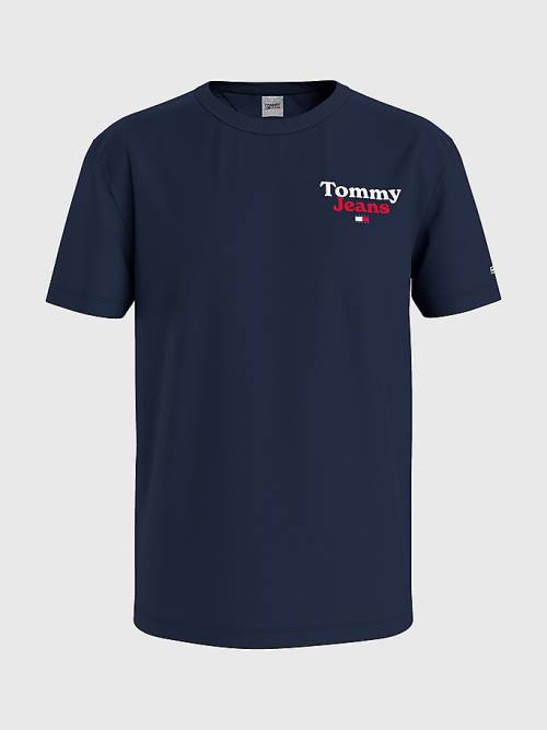 Tommy Hilfiger Logo Print Moški Majice Modra | TH830LUV