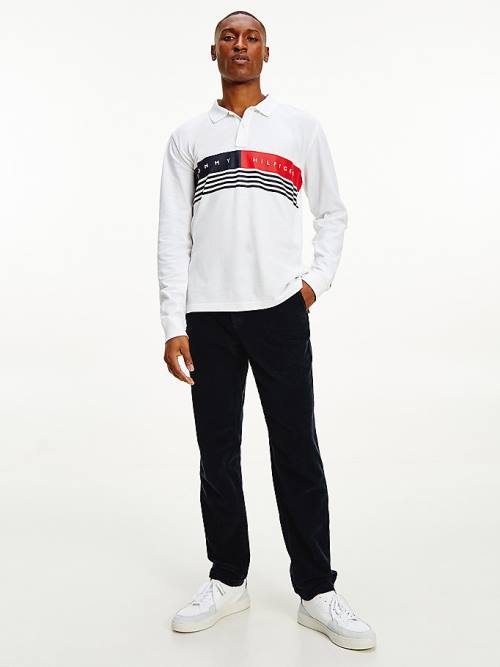 Tommy Hilfiger Logo Regular Fit Long Sleeve Moški Polo Majica Bela | TH071ECJ