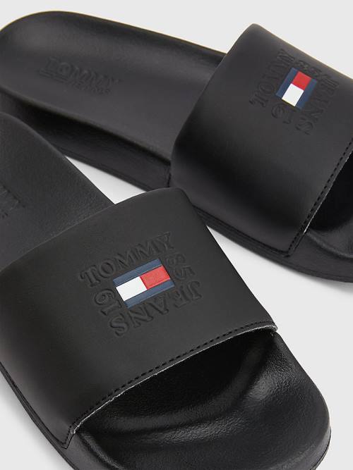 Tommy Hilfiger Logo Slides Ženske Sandali Črna | TH249MNK