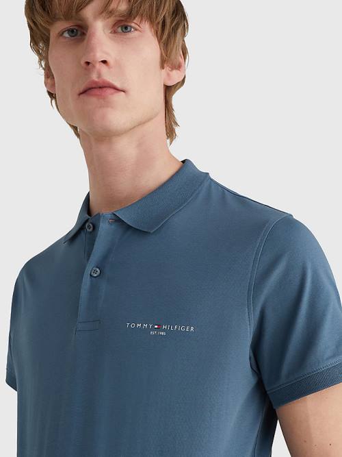 Tommy Hilfiger Logo Slim Fit Moški Polo Majica Modra | TH671SBZ