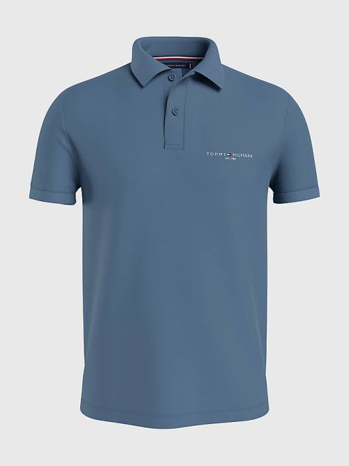 Tommy Hilfiger Logo Slim Fit Moški Polo Majica Modra | TH671SBZ