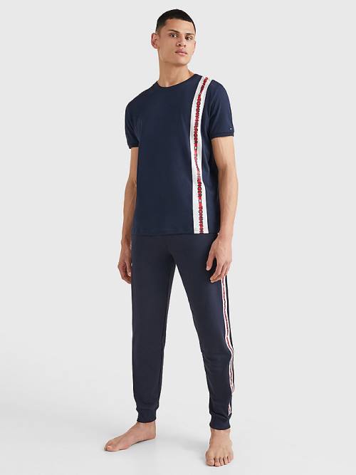 Tommy Hilfiger Logo Stripe Moški Pižama Modra | TH187KTJ