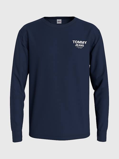 Tommy Hilfiger Logo Tape Long Sleeve Moški Majice Modra | TH084WGF