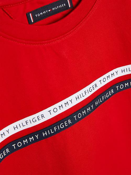 Tommy Hilfiger Logo Tape Organic Cotton Fantje Majice Rdeča | TH826QZI