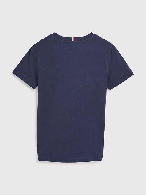 Tommy Hilfiger Logo Tape Organic Cotton Fantje Majice Modra | TH894XYU