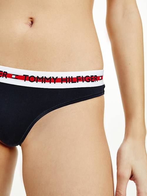 Tommy Hilfiger Logo Tape Stretch Thong Ženske Spodnje Perilo Modra | TH235WCZ