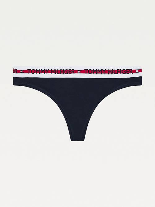 Tommy Hilfiger Logo Tape Stretch Thong Ženske Spodnje Perilo Modra | TH235WCZ