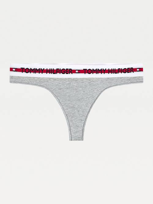 Tommy Hilfiger Logo Tape Stretch Thong Ženske Spodnje Perilo Siva | TH691GAI