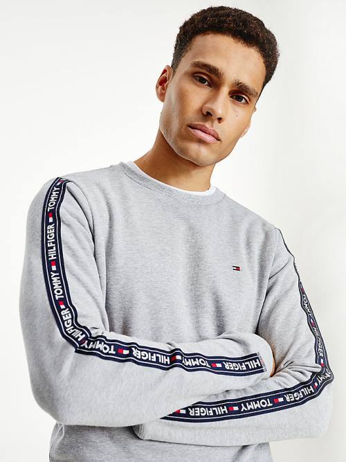 Tommy Hilfiger Logo Tape Sweatshirt Moški Pižama Siva | TH704CHV