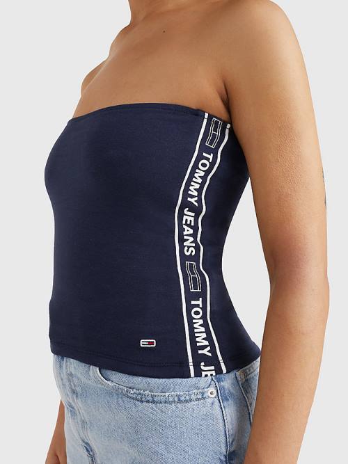 Tommy Hilfiger Logo Tape Tube Top Ženske Majice Modra | TH396HDA