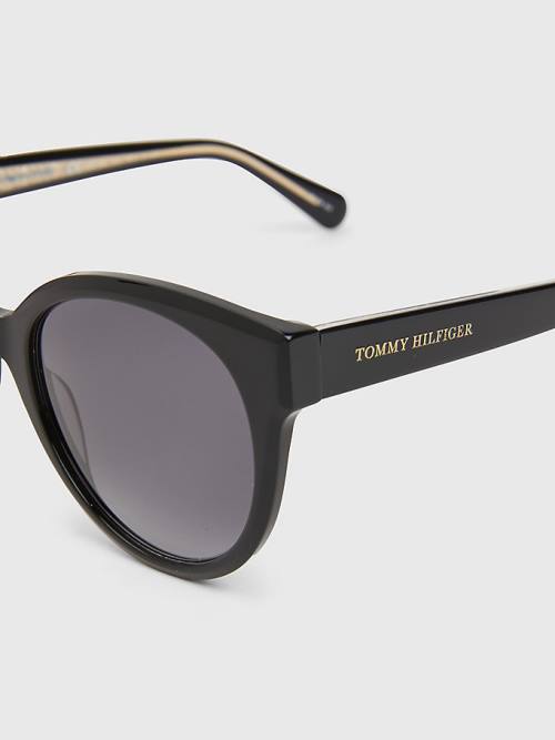 Tommy Hilfiger Logo Temple Cat-Eye Ženske Sončna Očala Črna | TH049TFR